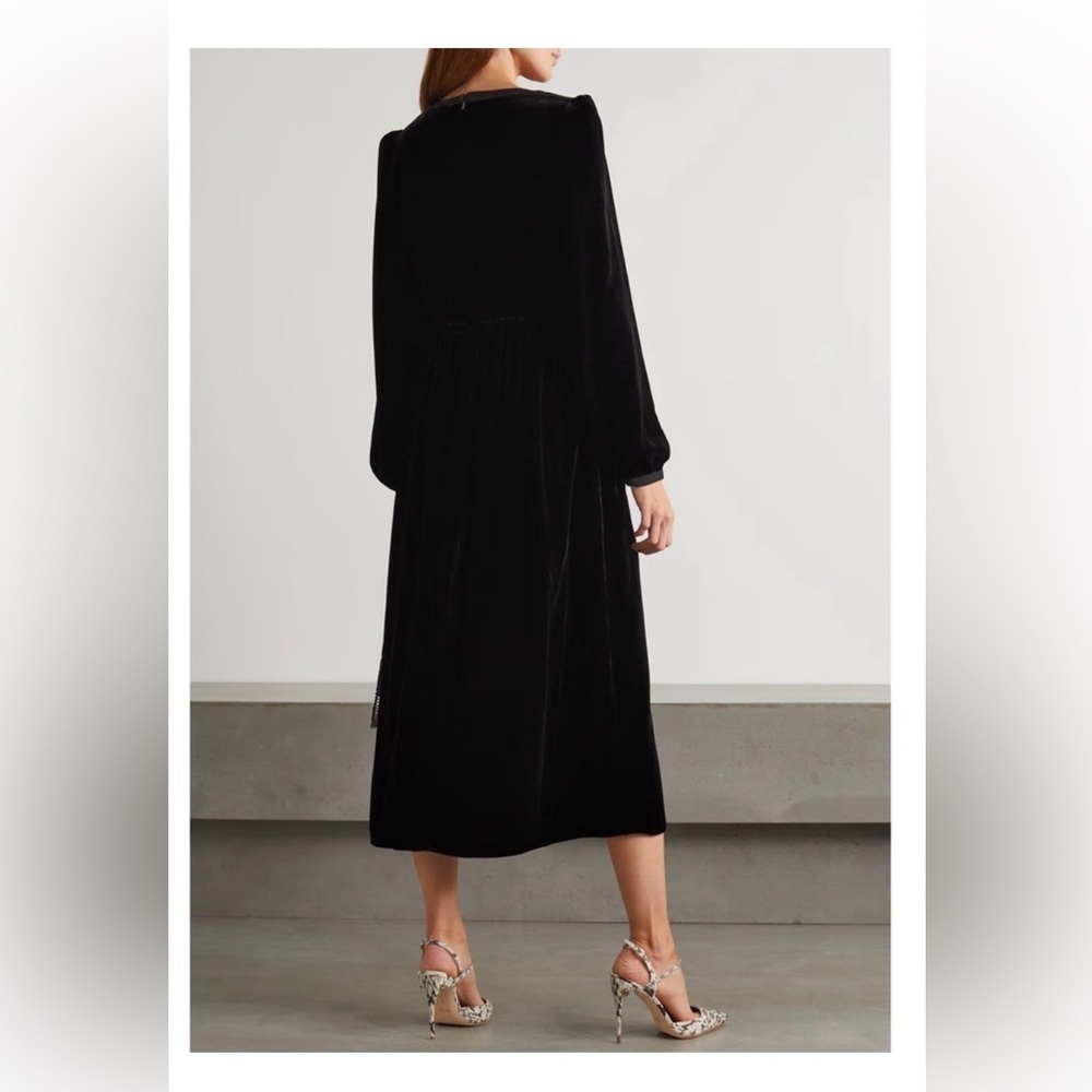 Saloni Camille Bow Velvet Midi Dress Black Embellished Size 2 NWT - Picture 4 of 9